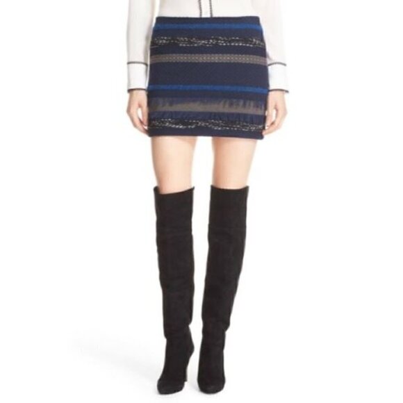 Alice+Olivia Dresses & Skirts - NWOT Alice + Olivia Elana Tweed Fringe Metallic Mini Skirt Blue Black 2